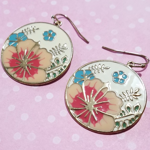 Jewelry - 💰 Colorful floral enamel earrings, 1.5"